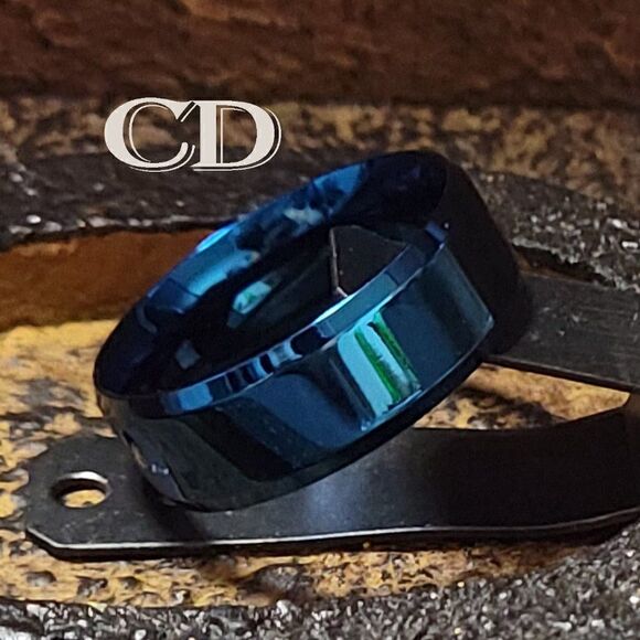 Men's Blue Wedding Band or Promise Ring Sizes 6-14 - Picture 2 of 7